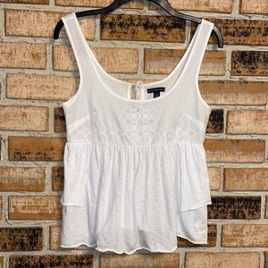 American Eagle Outfitters White Embroidered Keyhole Tassel Tank Top Women’s XS